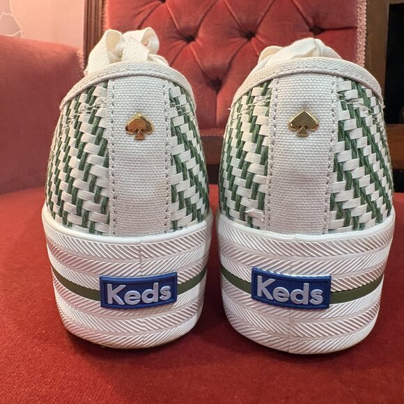 Kate Spade Green and White Multi-woven Keds platform Sneakers, NWOT, Size 8.5 - Picture 5 of 8